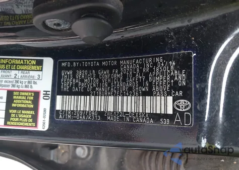 2014 Toyota Corolla S Plus from USA, damaged, VIN 2T1BURHE7EC142361